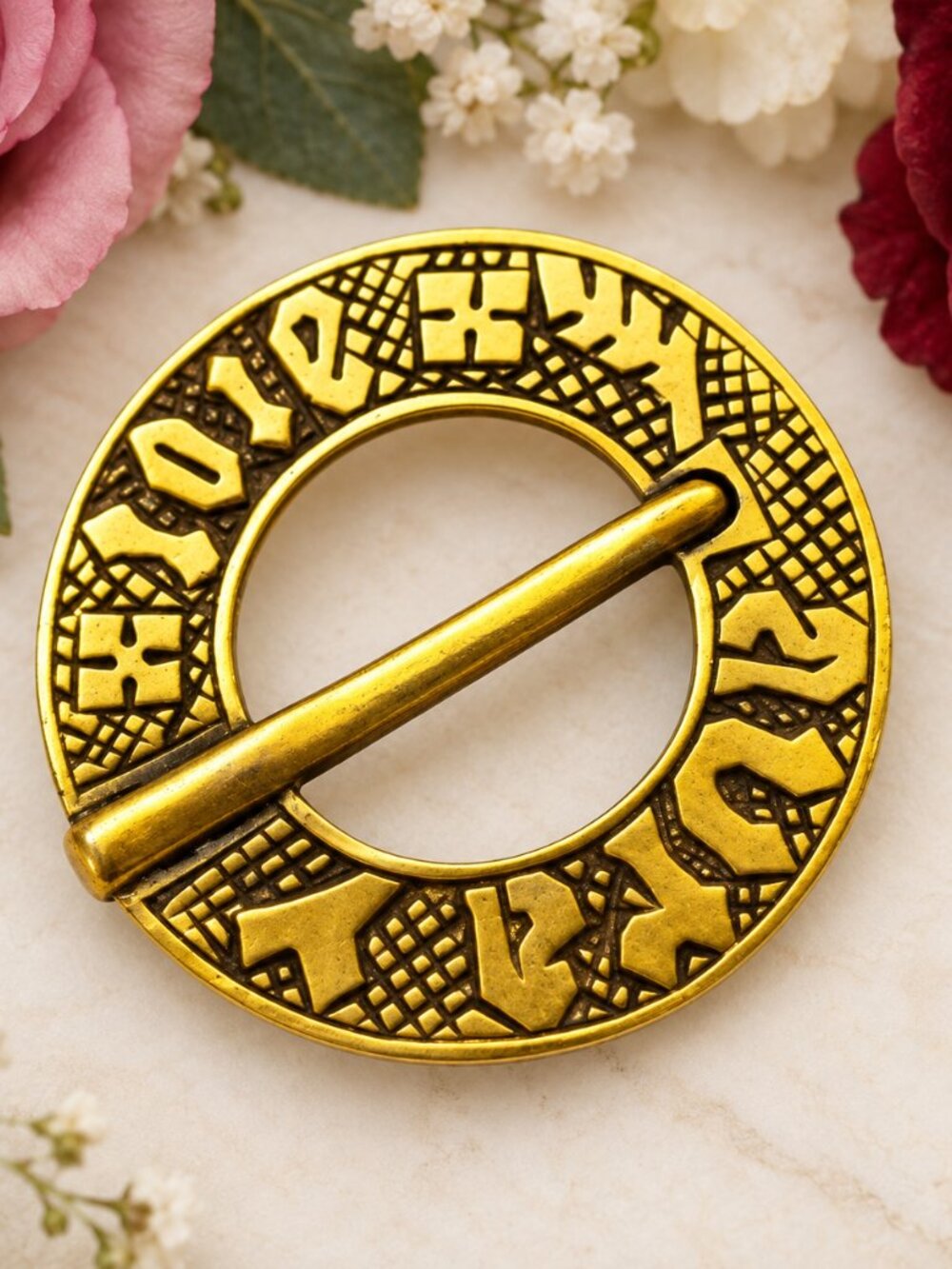 Museum of Fine Arts Gold VIKING Fibula Brooch ~Signed MFA Gold Plated Celtic Pin